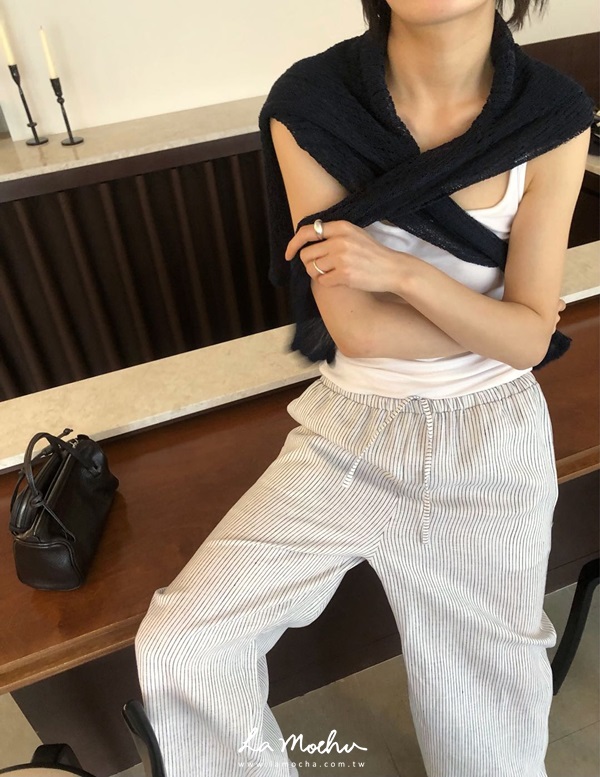 直條紋麻料直筒褲(闆娘.花花清單)